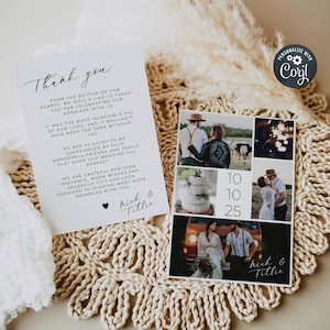 Foto-Dankeschön-Kartenvorlage, druckbare minimalistische Hochzeit-Dankeschön-Notiz, bearbeitbare moderne Boho-Hochzeit Danke, sofortiger Download