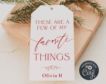 Favorite Things Gift Tag Template, Printable Holiday Favor Tag, Editable Minimalist Gift Exchange Party Labels, Digital Download