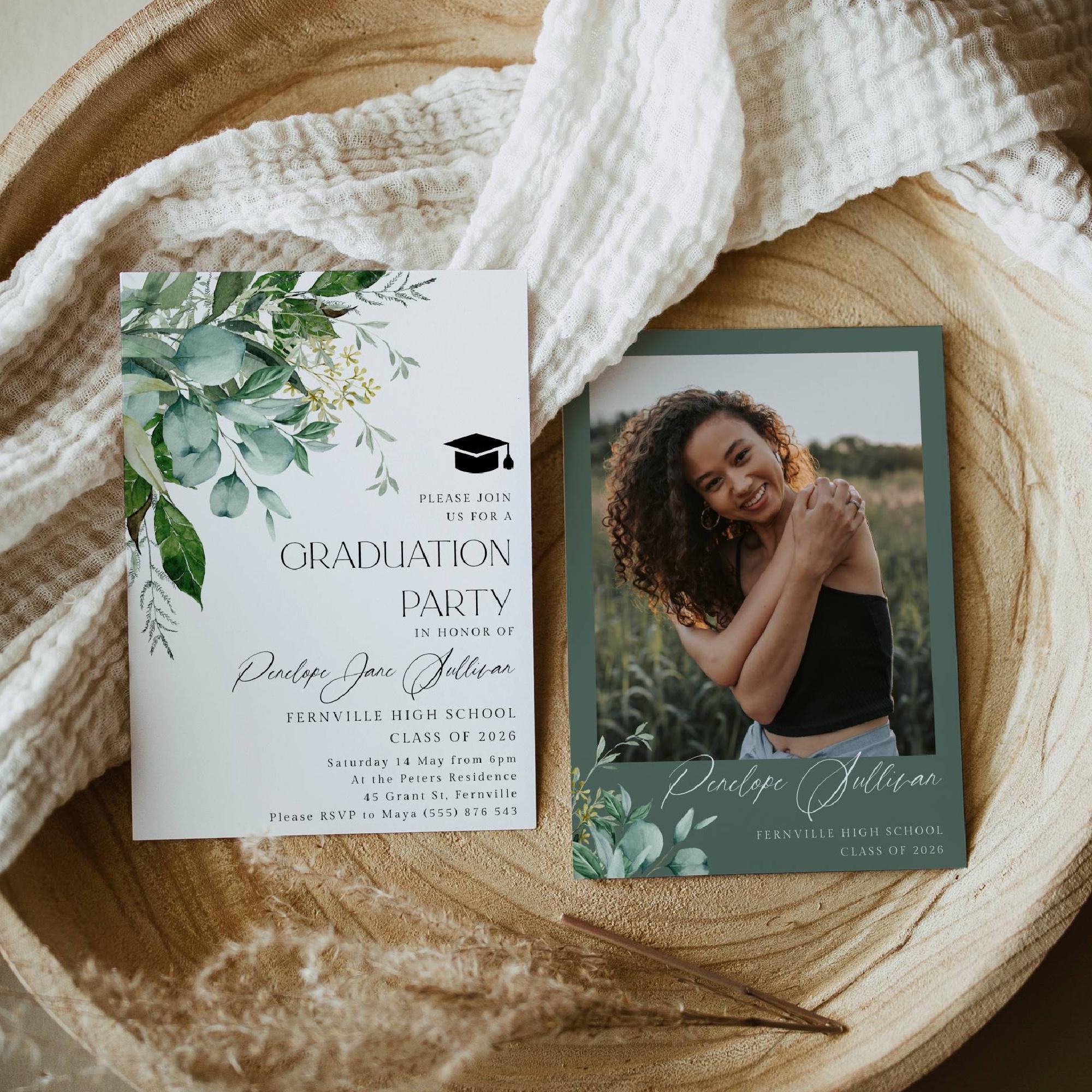 Botanical Photo Graduation Party Invitation Template, Printable ...