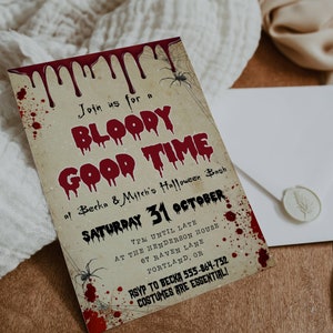 Amscan Bloody Good Time Halloween Table Cover - Red/White With Handprints, 54x102 Inches - View #3