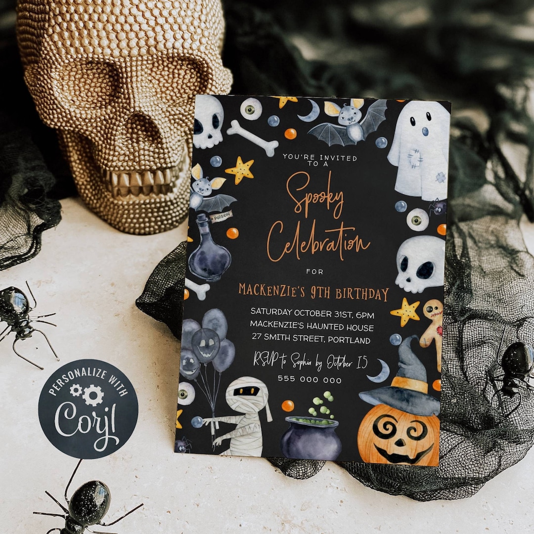 Halloween Birthday Invitation Template, Printable Kids Halloween Invite ...