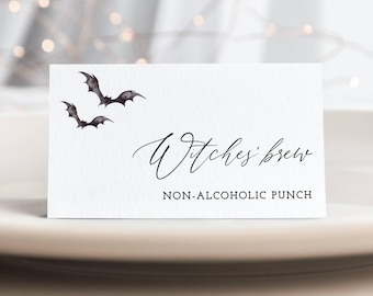 Halloween Bats Food Label Template, Printable Modern Elegant Buffet Tent Cards, Halloween Party Decor, Editable Place Card, Digital Download