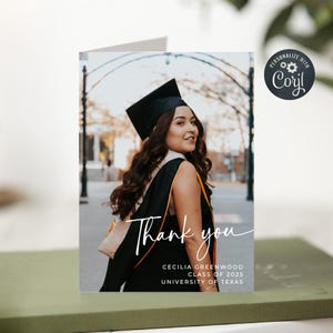 Gefaltetes Abschlussfoto Dankeskartenvorlage, druckbare moderne graduierte Dankeschön, bearbeitbare Klasse von 2025 Dankeschön, sofortiger Download