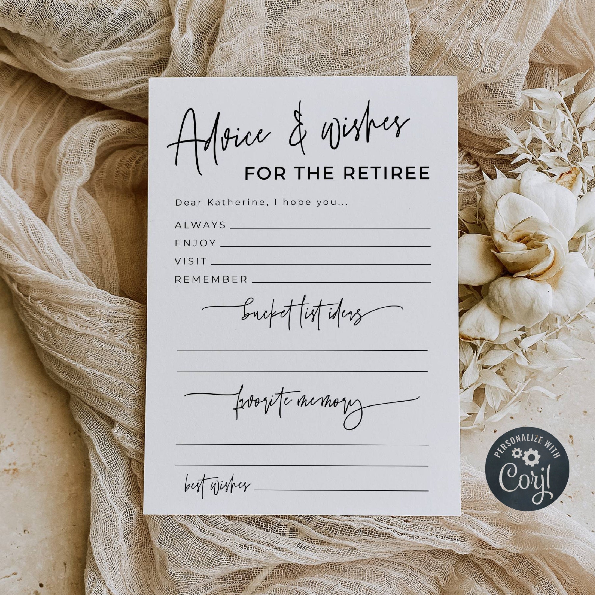 Retirement Advice And Wishes Card Template, Printable Modern Retiree Party Game, Editable Minimal Fun Retirement Activity, Instant Download