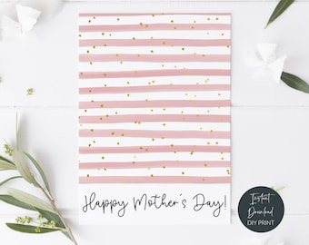 Printable Mother's Day Mini Cookie Card, Pink Stripes & Gold Spots Cookie Card, Happy Mother's Day Cookie Backer Tag, Instant Download