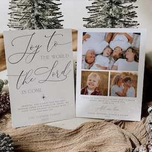Religious Christian Holiday Card Template, Printable Joy To The World Photo Christmas Card, Editable Modern Greeting Card, Instant Download