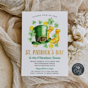 St. Patrick's Day Party Invitation Template, Printable Shamrock Horseshoe Adult Invite, Editable St. Patricks Irish Invite, Instant Download