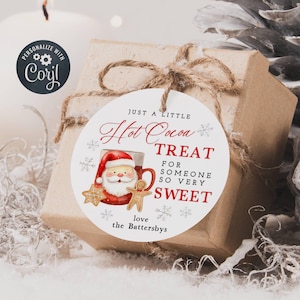 Editable Holiday Hot Cocoa Treat For Someone Sweet Gift Tag Template, Printable Christmas Hot Chocolate Round Favor Tag, Instant Download