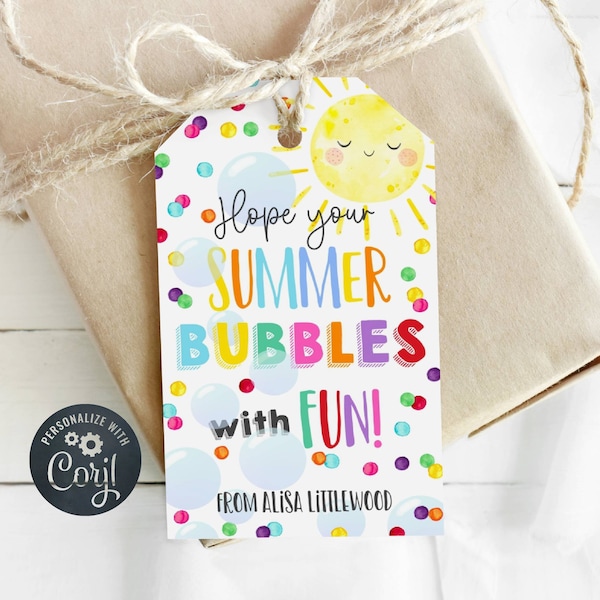 Hope Your Summer Bubbles With Fun Gift Tag Template, Printable End of School Year Tags, Editable Bubbles Preschool Tags, Instant Download
