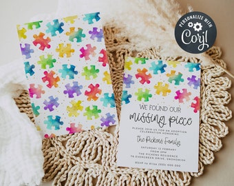 We Found Our Missing Piece Adoption Announcement Template, Printable Adoption Party Invitation, Editable Puzzle Invite, Instant Download