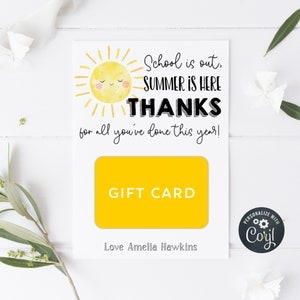Modèle de porte-cartes cadeau enseignant de fin d'année, étiquette-cadeau soleil d'été à imprimer pour la rentrée scolaire, étiquette d'appréciation modifiable, téléchargement immédiat