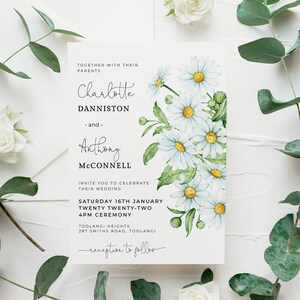 Daisy Wedding Invitation Template, Printable White Daisies Floral ...