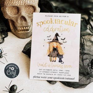 Witch Halloween Birthday Invitation Template, Printable Spooktacular Celebration Invite, Editable Spooky Girl Party, Instant Download, #HS1