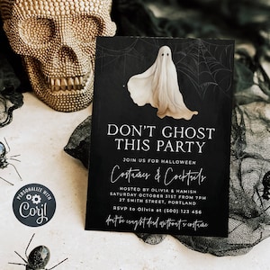 Don&#39;t Ghost This Party Halloween Invitation Template, Printable Costumes & Cocktails Invite, Editable Spooky Ghost Invite, Instant Download