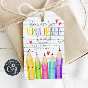 Sie sind der Schreibfreund für mich Valentinstag Geschenkanhänger Vorlage, druckbare Bleistifte Favor Tag, bearbeitbarer Valentine Pen Tag, sofortiger Download