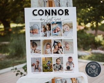Printable Bold My First Year Poster Template, Modern 1st Birthday Photo Collage Sign, Editable Year In Pictures Board, Digital Download, #B6