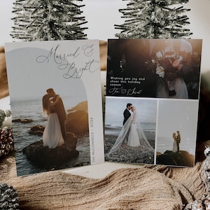 Married & Bright Urlaub Kartenvorlage, druckbare moderne minimalistische Weihnachtskarte, bearbeitbare Hochzeitskarte, sofortiger Download
