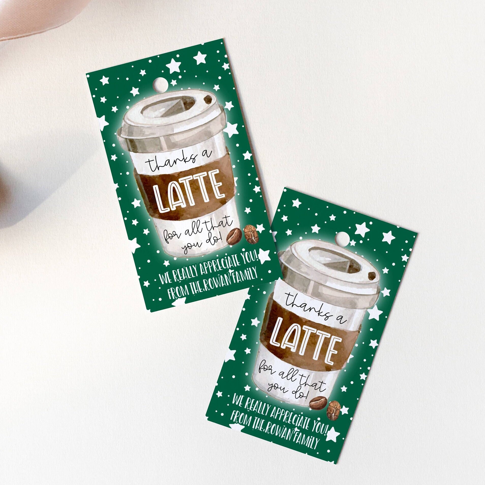Thanks A Latte Gift Tag Template, Printable Teacher Appreciation Coffee ...