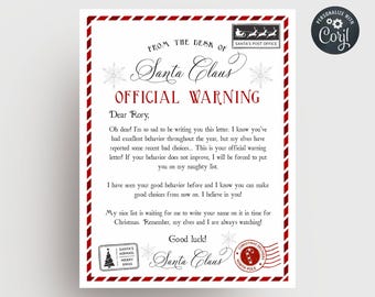 Editable Warning Letter From Santa Template, Printable North Pole Elf Mail Official Warning, Bad Behavior Letter, Digital Download