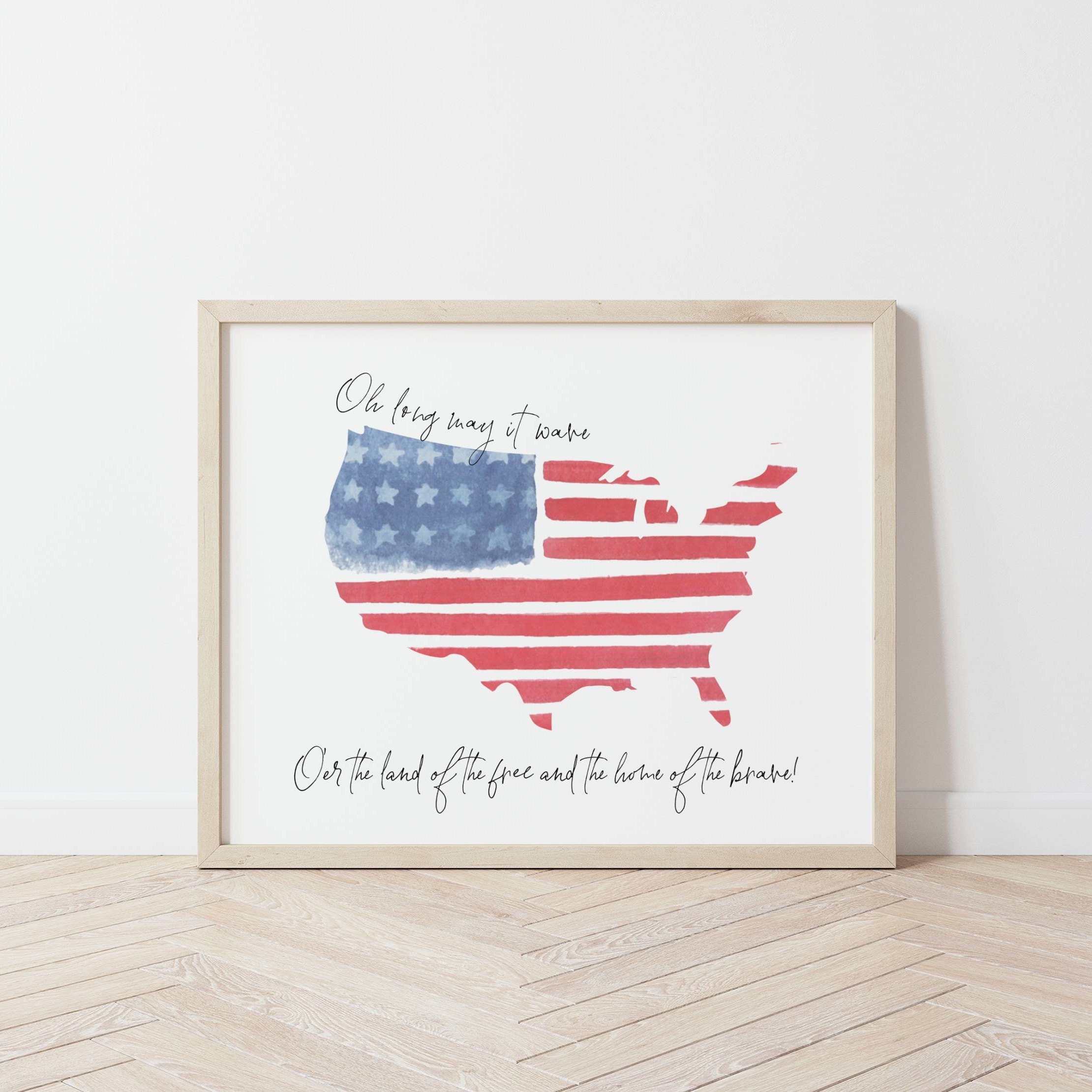 American Flag 4th of July Printable Wall Art, National Anthem ...