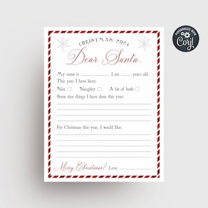 Plantilla editable de carta para niños a Papá Noel, lista de deseos navideños imprimible, correo para Papá Noel, carta para Papá Noel, descarga instantánea
