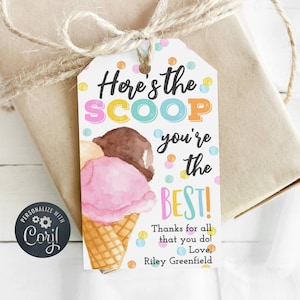 Plantilla editable de etiqueta de regalo de agradecimiento para maestros de helados, imprimible. Etiqueta de agradecimiento "Eres el mejor". Descarga instantánea.