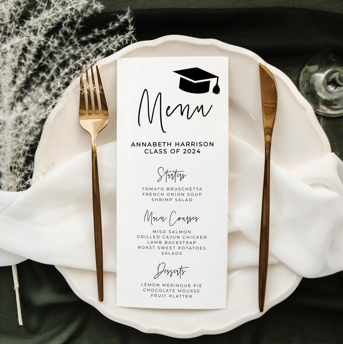 Minimalist Graduation Dinner Menu Template, Printable Modern Graduate ...