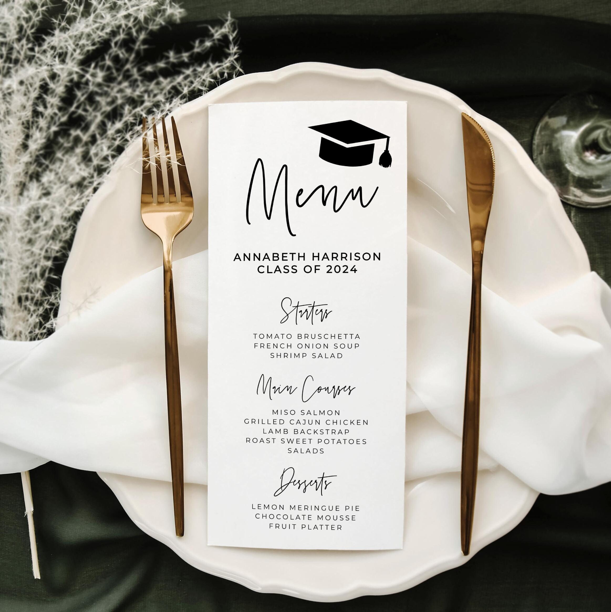 Menu Header For Graduation Minimalist Graduation Dinner Menu Template, Printable Modern Graduate ...