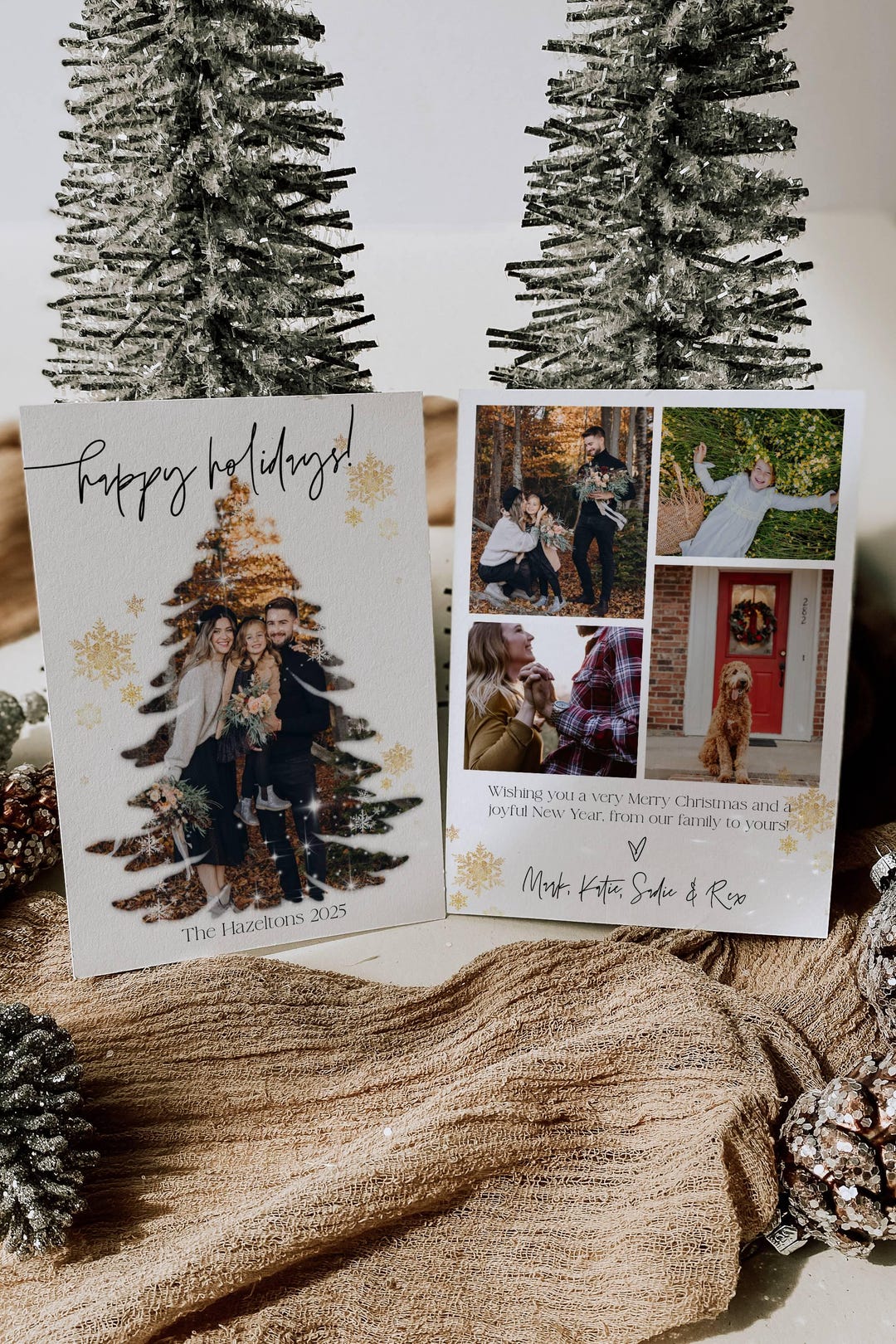 Christmas Tree Photo Holiday Card Template, Printable Snow & Stars ...