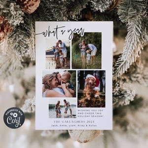 Modèle de carte de vœux photo Quelle année, carte de Noël imprimable avec collage d'images, carte de famille modifiable bilan de l'année, téléchargement immédiat