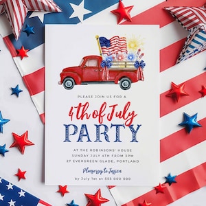 4th Of July Pickup Truck Invitation Template, Printable July Fourth Invite, Editable Patriotic Red White & Blue Party, Instant Download