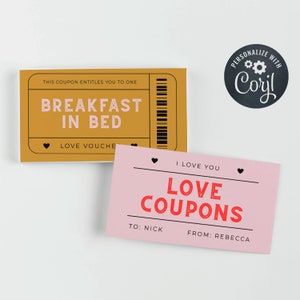 Editable Retro Love Coupon Template, Printable Love Voucher, Valentine's Day Partner Gift, Vintage Personalised Coupons, Instant Download