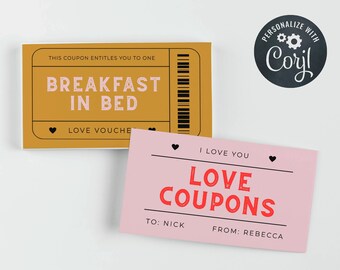 Editable Retro Love Coupon Template, Printable Love Voucher, Valentine's Day Partner Gift, Vintage Personalised Coupons, Instant Download