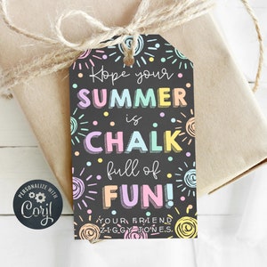 Plantilla de etiqueta de regalo de verano, etiqueta imprimible para el último día de clases, etiqueta editable para estudiantes y profesores, descarga instantánea
