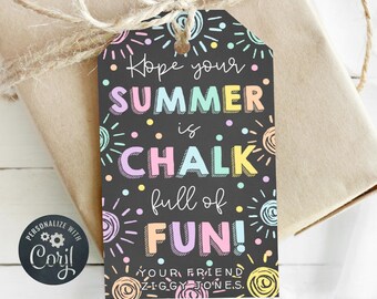 Summer Chalk Gift Tag Template, Printable Last Day Of School Year Chalkboard Tag, Editable Student Teacher Chalk Tag, Digital Download