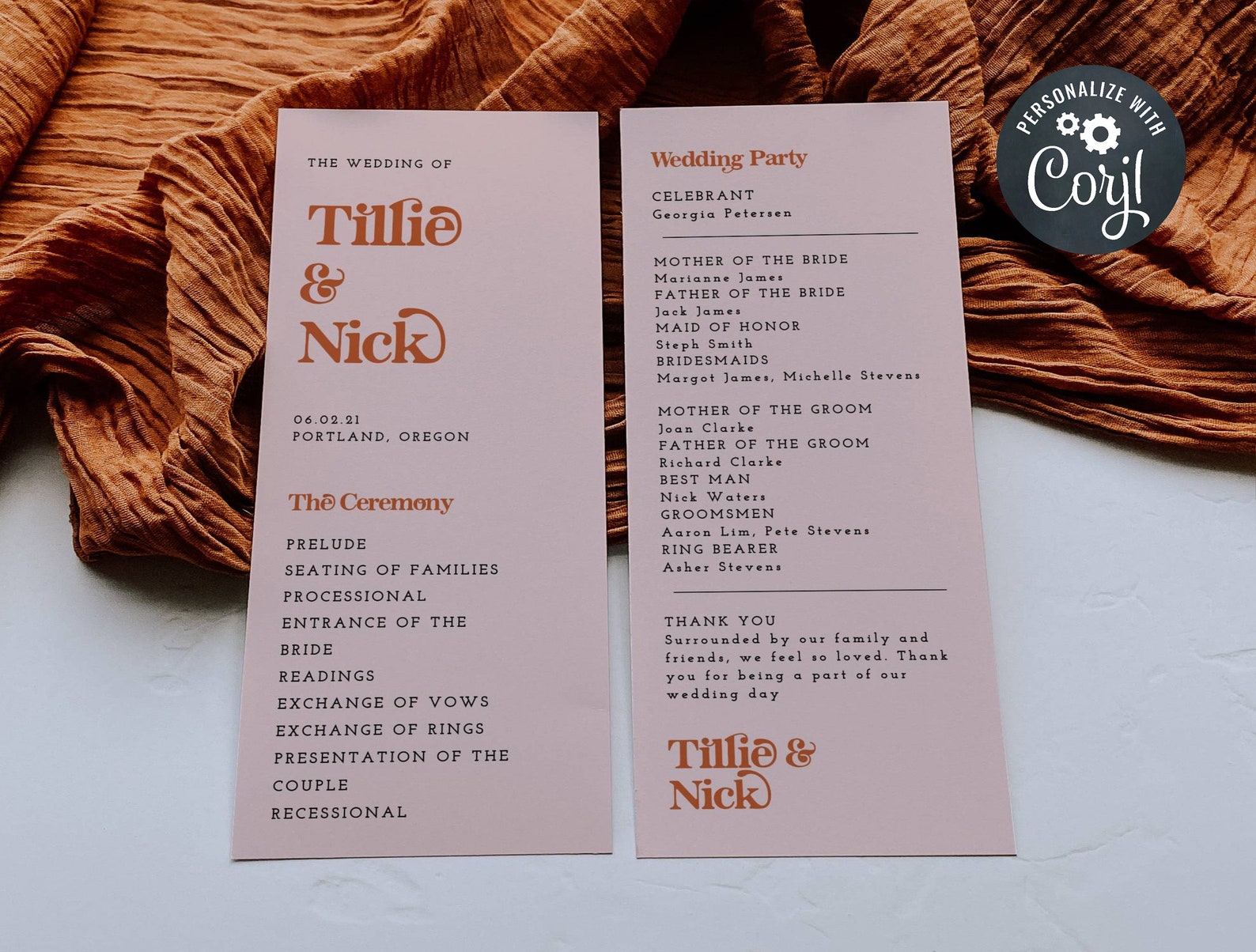 Retro Wedding Program Template Printable Peach & Rust - Etsy