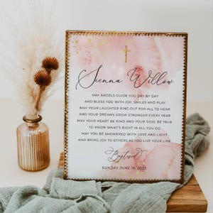 Baptism Prayer Sign Template, Printable Blush & Gold Personalized Christening Prayer Sign, Editable Dedication Gift, Instant Download, #PB