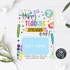Modèle de porte-cartes cadeau remerciement des enseignants, étiquette cadeau imprimable pour fournitures scolaires, étiquette modifiable Merci pour tout ce que vous faites, téléchargement immédiat