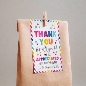 Thank You Gift Tag Template, Printable Appreciation Favor Tags ...