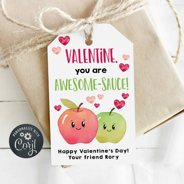 Applesauce Valentine Gift Tag Template, You Are Awesome-Sauce Favor Tag, Printable Applesauce Pouch Tag, Editable Valentine Instant Download