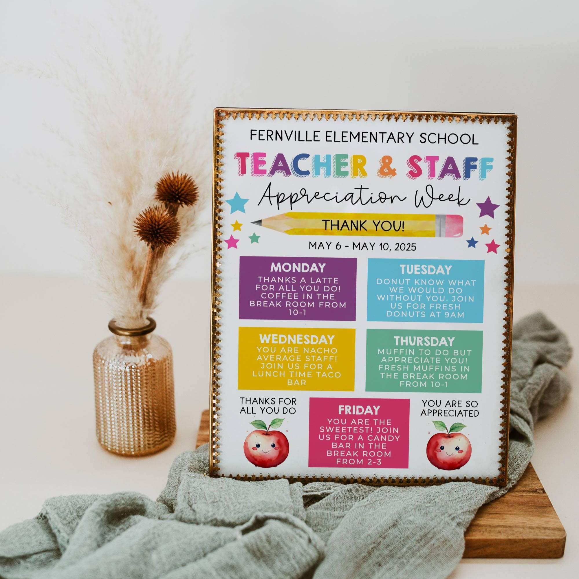 Teacher Appreciation Week Itinerary Flyer Template, Printable Teacher ...