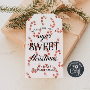 Candy Canes Christmas Gift Tag Template, Printable Holiday Favor Tags, Editable Sweet Christmas Peppermint Gift Tag, Instant Download