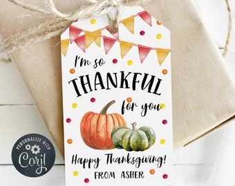 School Thanksgiving Gift Tag Template, Printable Fall Favor Tags, Editable Thankful For You Pumpkins Teacher Gift Tag, Instant Download