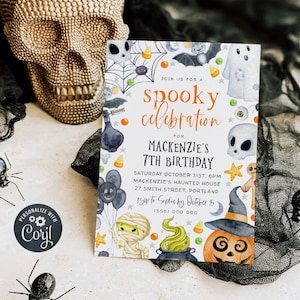 Editable Halloween Birthday Invitation Template, Printable Kids Ghost Halloween Invite, Spooky Celebration Costume Party, Instant Download