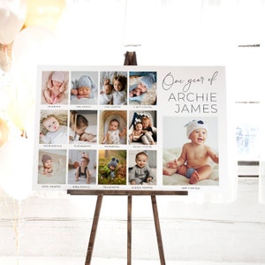 Horizontales erstes Jahr des Babys Poster Vorlage, druckbare 1. Geburtstag Fotocollage, bearbeitbares Jahr in Bildertafel, sofortiger Download, #B1