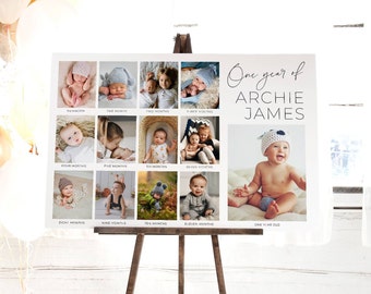 Horizontal Baby's First Year Poster Template, Printable 1st Birthday Photo Collage, Editable Year In Pictures Board, Digital Download, #B1