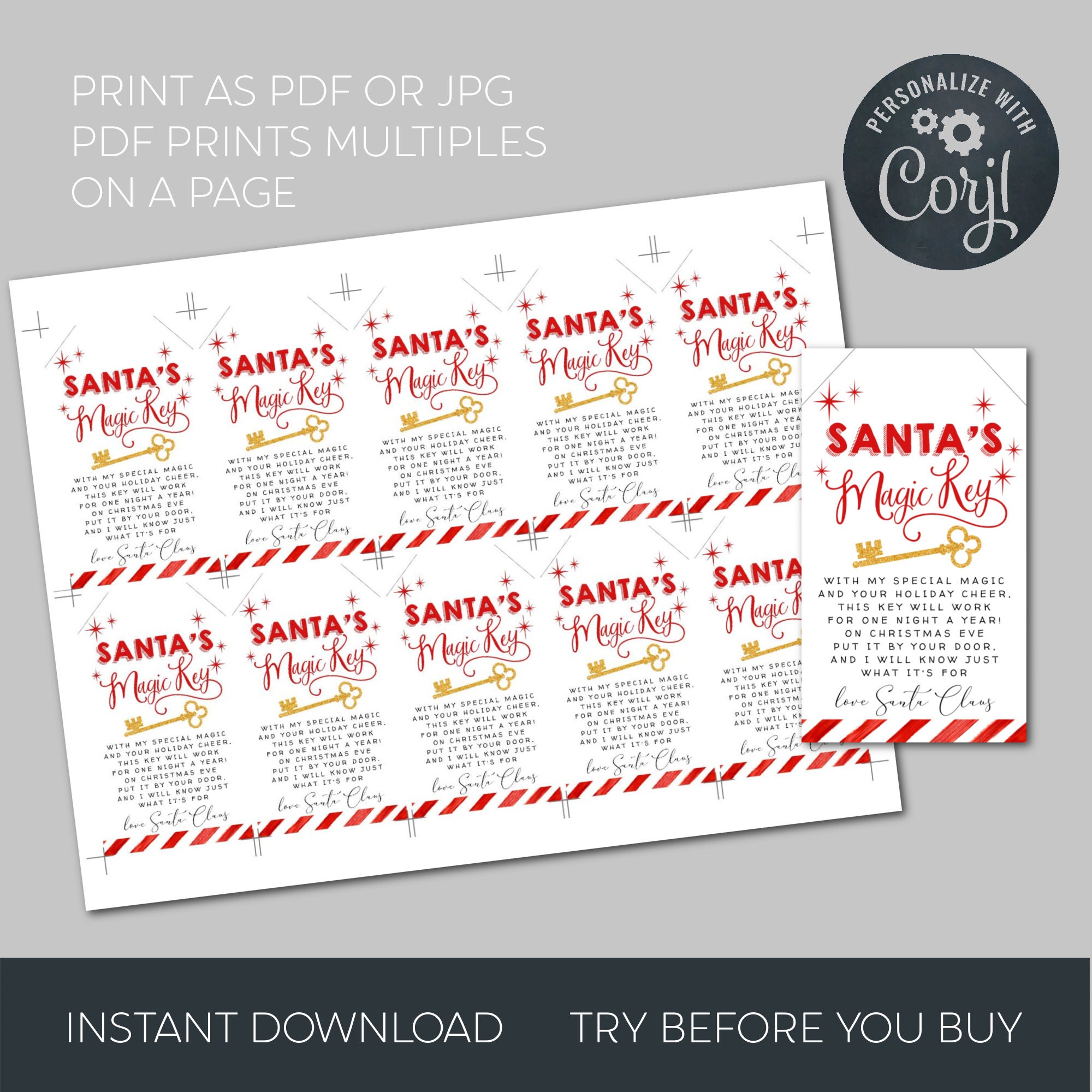 Editable Santa's Magic Key Tag Template, Printable Christmas Eve ...