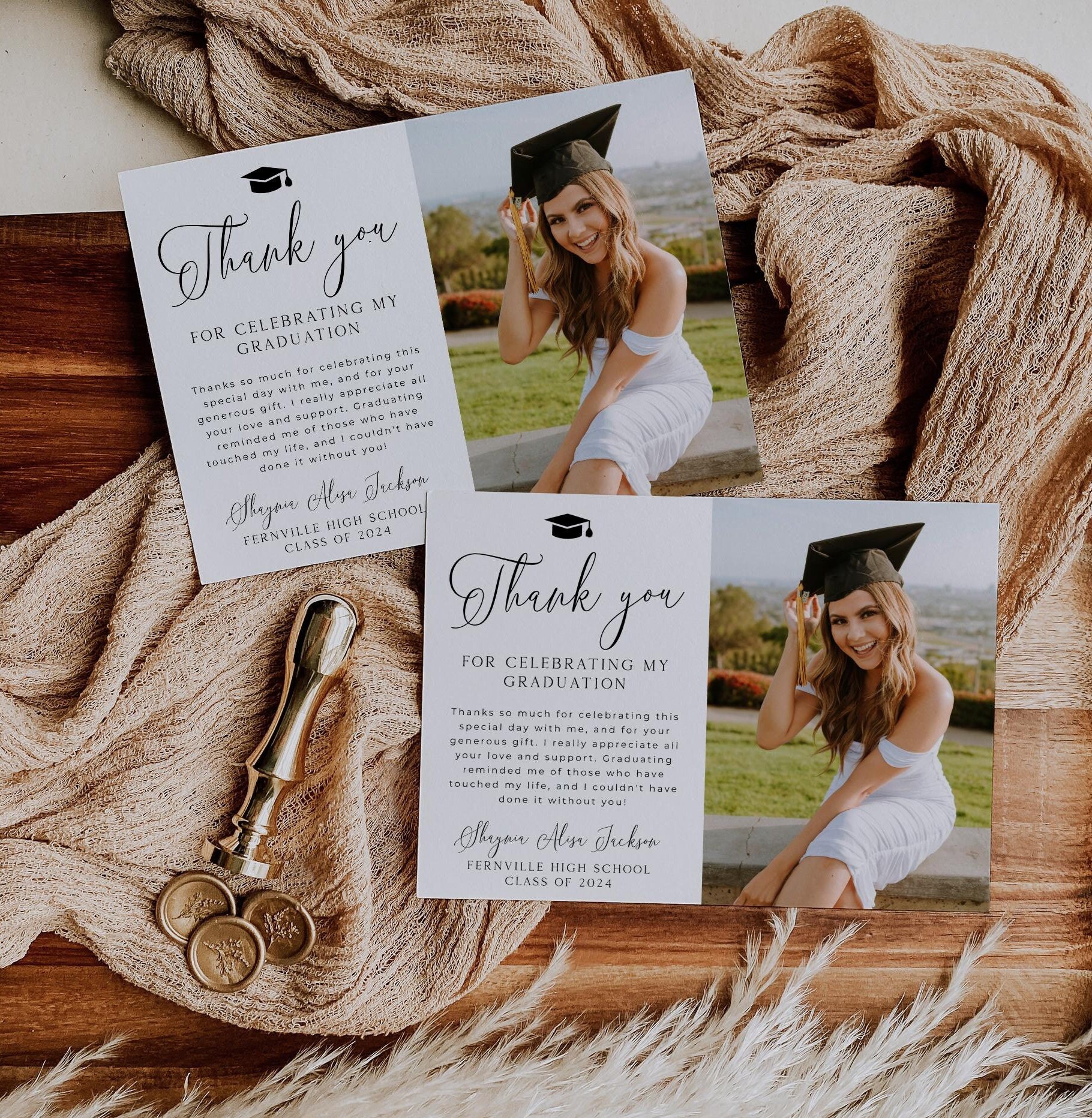Graduation Photo Thank You Card Template, Printable Minimal Graduate ...