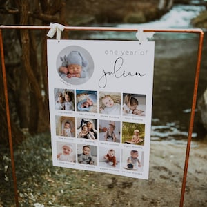 Printable One Year of Photo Poster Template, Modern 1st Birthday ...