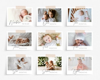 First Birthday Horizontal Photo Banner Template, Editable Baby's 1st Year Monthly Milestone Cards, Printable Garland, Instant Download, #B1